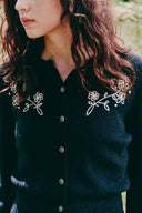 Lila Hand Embroidery Floral Fitted Cardigan in Wool Blend