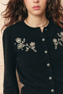 Lila Hand Embroidery Floral Fitted Cardigan in Wool Blend