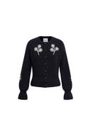 Lila Hand Embroidery Floral Fitted Cardigan in Wool Blend