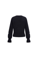 Lila Hand Embroidery Floral Fitted Cardigan in Wool Blend