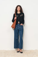 Lila Hand Embroidery Floral Fitted Cardigan in Wool Blend