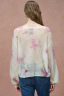 Lilia Hand Painted Iris and Lily Print Knit Sweater in Merino-Mohair Blend