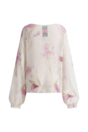 Lilia Hand Painted Iris and Lily Print Knit Sweater in Merino-Mohair Blend