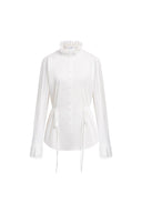 Lilith Lace Trimmed Drawstring Waist Shirt in Cotton Twill