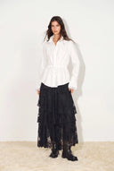 Lilith Lace Trimmed Drawstring Waist Shirt in Cotton Twill