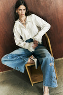 Lilith Lace Trimmed Drawstring Waist Shirt in Cotton Twill