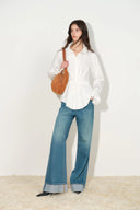 Lilith Lace Trimmed Drawstring Waist Shirt in Cotton Twill