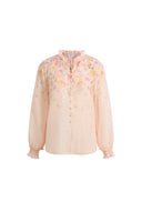 Lillian Handpainted Floral Embroidery Sheer Ombré Print Blouse in Silk Linen Organza