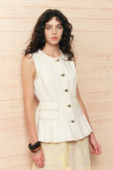 Lily White Sleeveless Vest Top in Cotton Denim