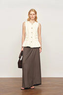 Lily White Sleeveless Vest Top in Cotton Denim