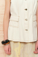 Lily White Sleeveless Vest Top in Cotton Denim