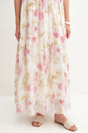 Lina Scarf Neck Flora Printed Dress in Silk-Linen Blend