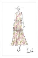 Lina Scarf Neck Flora Printed Dress in Silk-Linen Blend