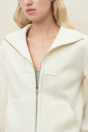 Linnea Faux Leather-Panel Cropped Coat with Ribbed Collar
