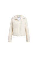 Linnea Faux Leather-Panel Cropped Coat with Ribbed Collar
