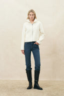 Linnea Faux Leather-Panel Cropped Coat with Ribbed Collar
