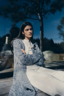Langer Cardigan mit Hornknöpfen im Stil von Linnea aus Wollmischung