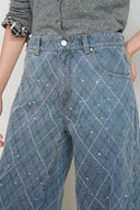 Liora Crystal Embellished Crochet Argyle Jeans