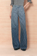 Liora Crystal Embellished Crochet Argyle Jeans