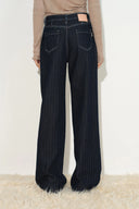 Liora Herringbone Stripe Wide Leg Jeans in Cotton Denim