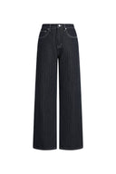 Liora Herringbone Stripe Wide Leg Jeans in Cotton Denim