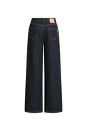 Liora Herringbone Stripe Wide Leg Jeans in Cotton Denim