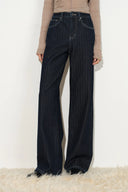 Liora Herringbone Stripe Wide Leg Jeans in Cotton Denim