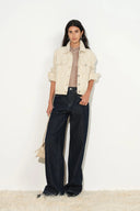 Liora Herringbone Stripe Wide Leg Jeans in Cotton Denim