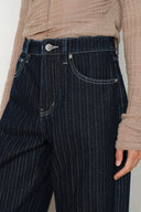 Liora Herringbone Stripe Wide Leg Jeans in Cotton Denim