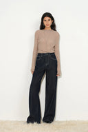 Liora Herringbone Stripe Wide Leg Jeans in Cotton Denim