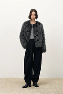 Liora Ombre Horn Button Jacket with Scarf in Faux Fur
