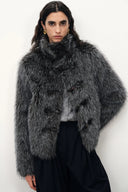 Liora Ombre Horn Button Jacket with Scarf in Faux Fur