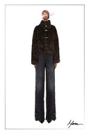 Liora Ombre Horn Button Jacket with Scarf in Faux Fur