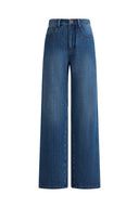 Liora Vertical Striped Straight Leg Jeans in Herringbone Denim
