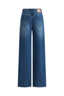 Liora Vertical Striped Straight Leg Jeans in Herringbone Denim