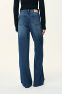 Liora Vertical Striped Straight Leg Jeans in Herringbone Denim
