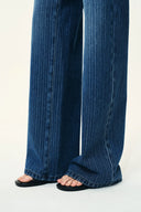 Liora Vertical Striped Straight Leg Jeans in Herringbone Denim