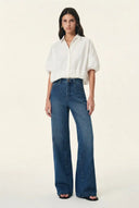 Liora Vertical Striped Straight Leg Jeans in Herringbone Denim