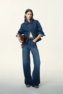 Liora Vertical Striped Straight Leg Jeans in Herringbone Denim