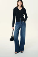 Liora Vertical Striped Straight Leg Jeans in Herringbone Denim