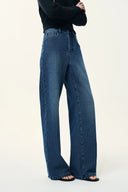 Liora Vertical Striped Straight Leg Jeans in Herringbone Denim