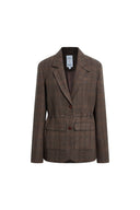 Liv Plaid Drawstring Waist Blazer in Wool Tweed
