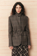 Liv Plaid Drawstring Waist Blazer in Wool Tweed