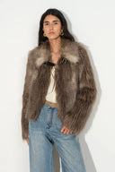 Lucy Textured Lapel Cropped Jacket in Faux Fur
