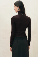 Lumina Sheer Turtleneck Fitted Top in Wool Blend Knit