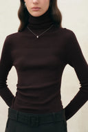 Lumina Sheer Turtleneck Fitted Top in Wool Blend Knit