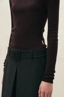 Lumina Sheer Turtleneck Fitted Top in Wool Blend Knit