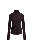 Lumina Sheer Turtleneck Fitted Top in Wool Blend Knit
