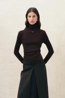 Lumina Sheer Turtleneck Fitted Top in Wool Blend Knit