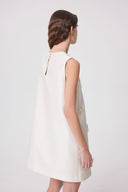 Luminere Floral Embellished Dress in Silk Wool Satin